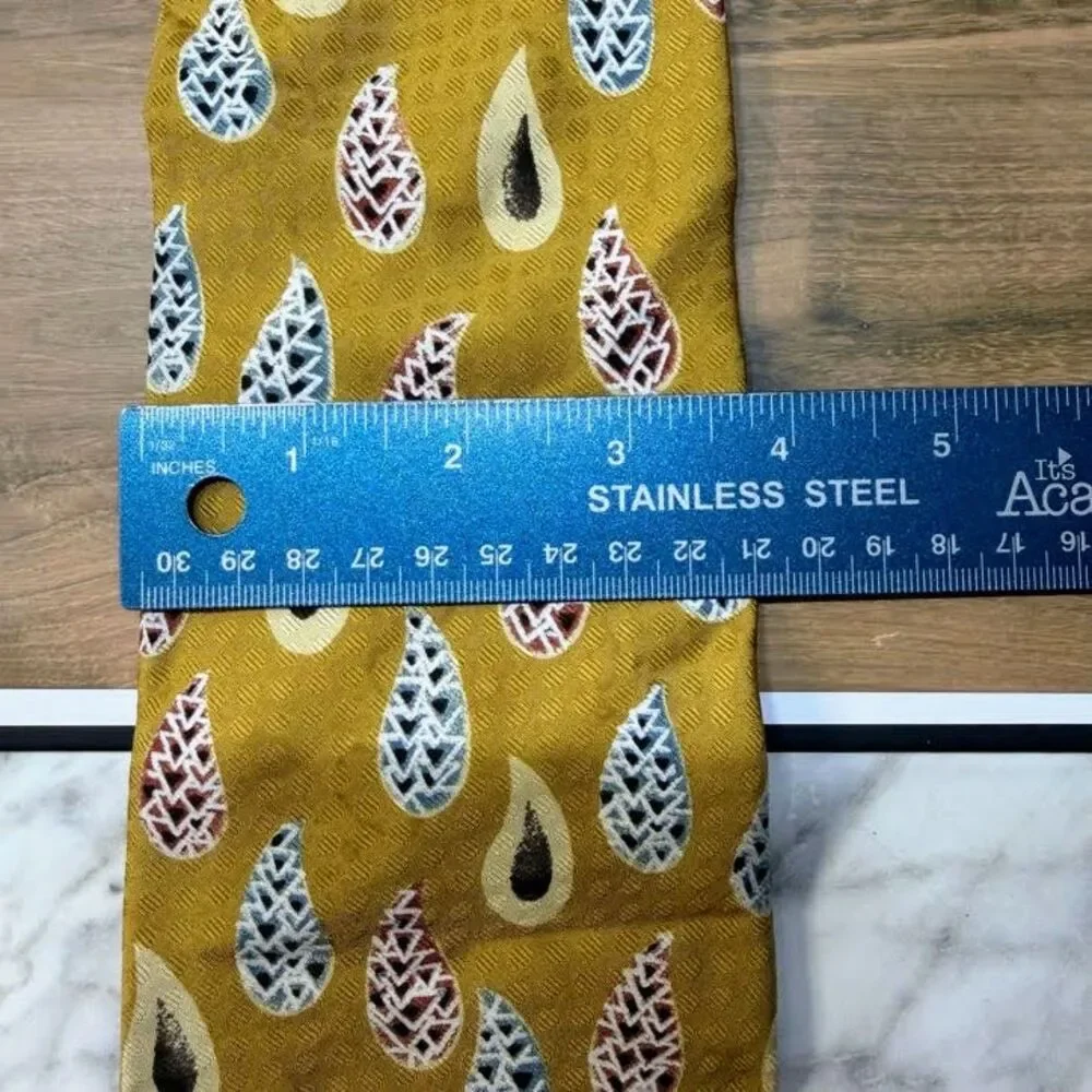 Vintage JA II Joseph Abboud Silk Tie Gold Mustard Teardrop Paisley Made in Italy